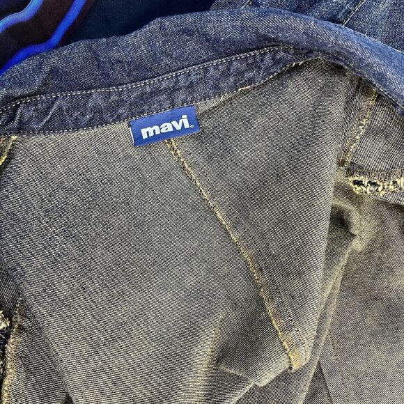 MAVI Gwenyth Y2K Full Front Snap Retro Distressed Denim Dress/Duster Women's M - Picture 7 of 15